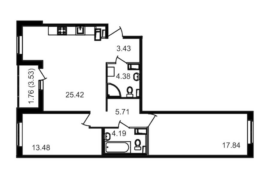 Двухкомнатная квартира в : площадь 77.98 м2 , этаж: 11 – купить в Санкт-Петербурге